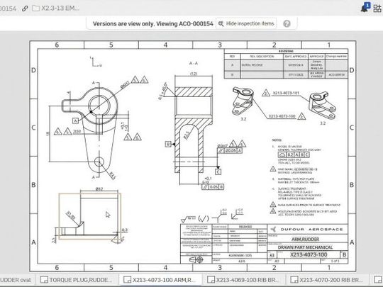 Ingenieure und Lieferanten können stets auf dieselben aktuellen Modelle, Baugruppen und freigegebenen Zeichnungen zugreifen.(Bild:  Dufour Aerospace)