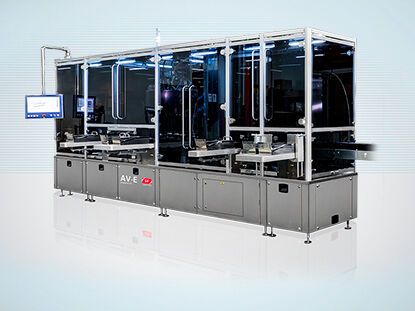 GF presents the AV-E inspection machine: fully automated and developed to treat vials, bottles and cartridges filled with injectable solutions and lyophilized products.  (Source: Coesia)