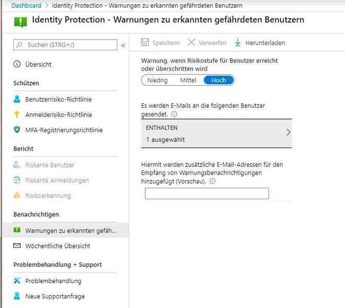 Festlegen der Benachrichtigungen von Azure AD Identity Protection. (Joos)