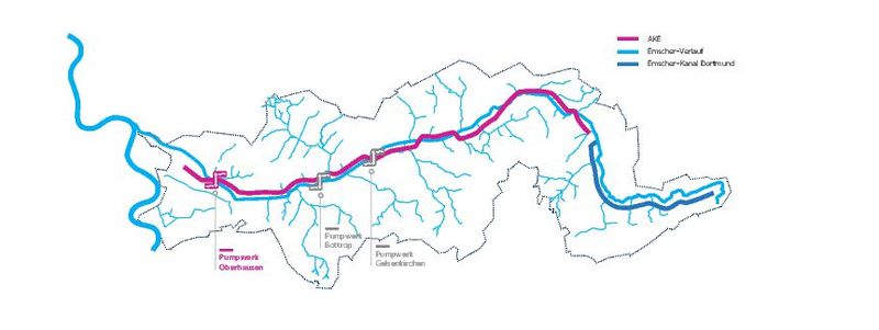 Eine Übersicht der Emscher und der Pumpwerke. (Bild: R+W)