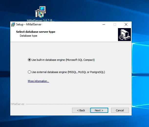 Im Rahmen der Installation kann die Anbindung von hMailSerevr an einen Datenbank-Server erfolgen. (hMailServer / Joos)