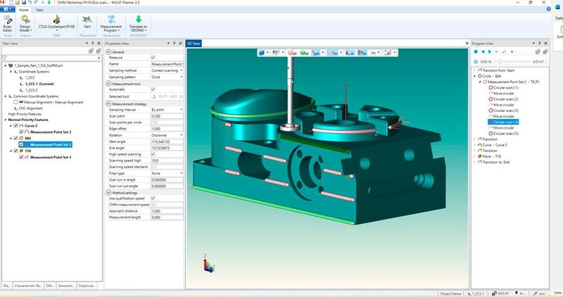 Digital measurement profile in Micat Planner showing automatically generated contact scanning paths and feature-based inspection logic. (Source: Mitutoyo )