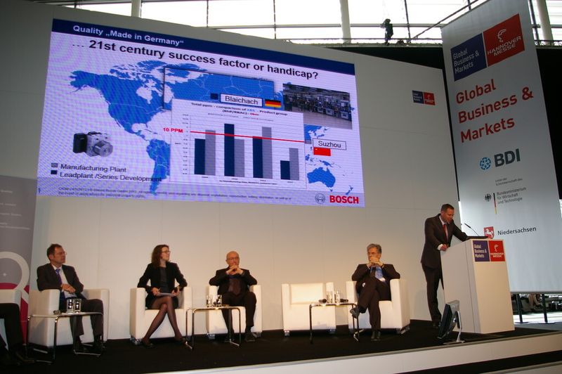 Experten aus der Industrie diskutierten das Thema „Made in Germany“ während der Hannover-Messe. (Bils: Schulz)