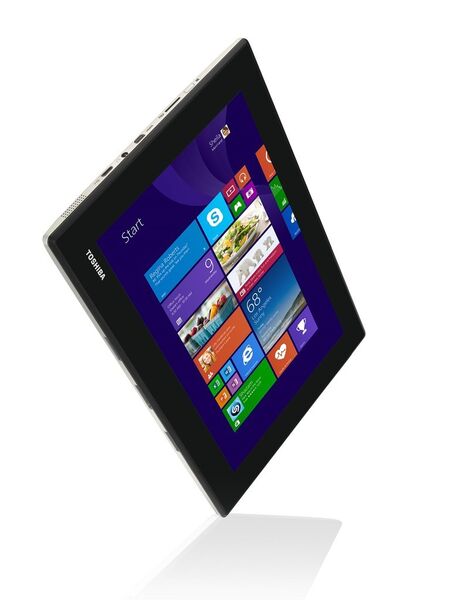 Das Tablet bringt solo 470 Gramm auf die Waage. Als Prozessor dient ein Intel Atom Z3735F, als Betriebssystem Windows 8.1 mit Bing. (Bild: Toshiba)