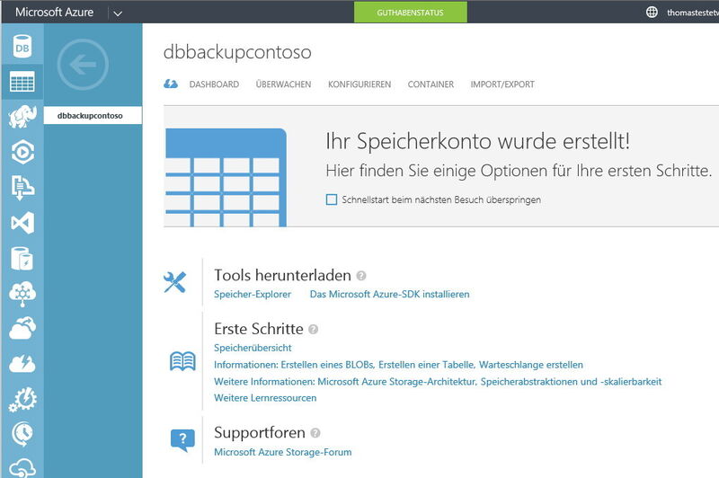 Der Speicher von Azure-Backup und die Einstellungen konfigurieren Administratoren im Webportal. (Screenshot: Thomas Joos)