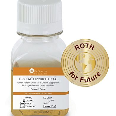 Humanes Blutplättchenlysat (HPL) des Herstellers PL Bioscience, in Deutschland vertrieben durch Carl Roth (Bild: PL Bioscience)