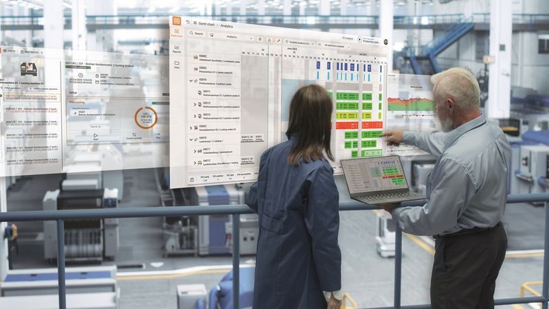 Ganttplan Analytics & Confirmation: Dashboards zeigen Plan‑gegen‑Ist‑Vergleich, Abweichungen und Kennzahlen in der Produktionsübersicht.(Bild:  Bildkomposition Dualis/Gorodenkoff@AdobeStock)