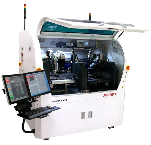 ASMPT (Halle C3, Stand 300): Bei ASMPT sehen Sie die neuesten technologischen Innovationen im Bereich Bonding für Co-Packaged-Optics-Komponenten und Power-Module AMICRA NANO etwa bietet Hybridbonding, damit die Leistungsfähigkeit zukünftiger Hochleistungsrechner und KI-Systeme voll ausgeschöpft werden können. Und für Leistungsmodule, die hohen Stromstärken standhalten müssen, ist herkömmliches Weichlöten oft nicht geeignet. ASMPT zeigt auf der electronica anhand von Videos und Musterprodukten, wie der Sinterprozess temperaturbeständige und hochleitfähige Verbindungen in der Leistungselektronik ermöglicht. (Bild: ASMPT)