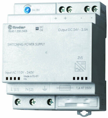 Bild 3: Die Schaltnetzteile der Serie 78 mit Ausgangsspannungen von 12 und 24 V stellen für die Automatisierungstechnik im Energiespeicher die benötigte Gleichspannung zur Verfügung. (Bild: Finder)