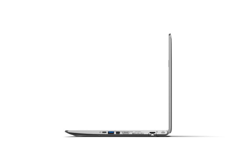 Zu den Schnittstellen in dem flachen Alu-Chassis zählt ein Thunderbolt-3-Port mit bis zu 40 Gbit/s Datentransfer, DisplayPort-Video- und Audio-Ausgabe. Zudem ist auch noch ein GBit-LAN-Port im Slim 14 eingebaut. (Schenker Technologies)