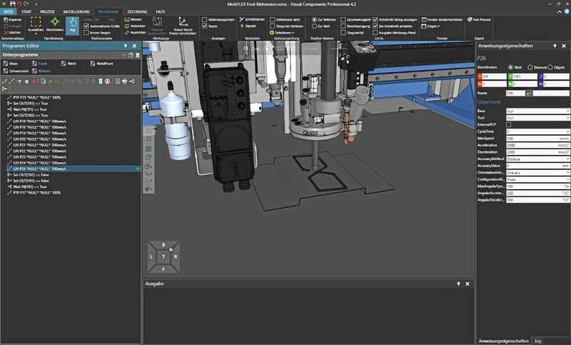 Simulation des Aufbringens einer Klebstoffnaht mit der Fabriksimulationssoftware Visual Components. (Visual Components)