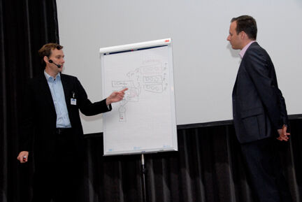 Florian Benne und Carsten Landeck zeigten anhand eines Rollenspiels den Vertrieb in der Praxis. (Archiv: Vogel Business Media)