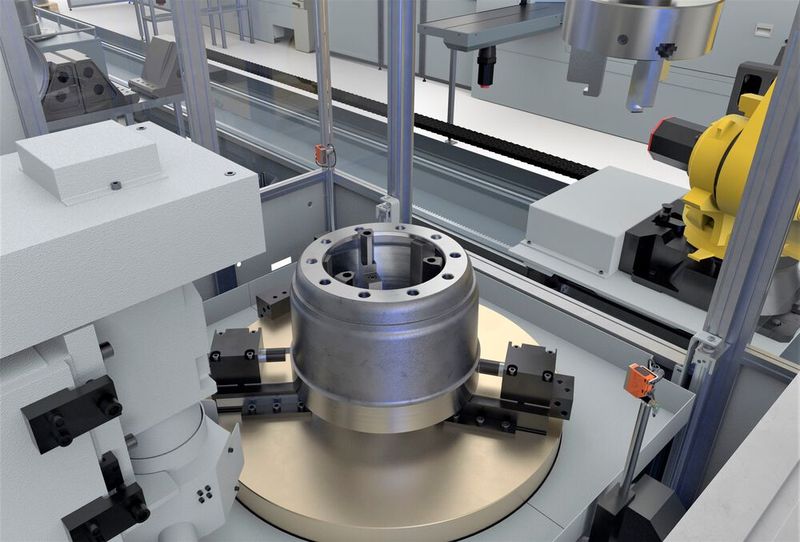 In Operation 3, der letzten Bearbeitungsstufe für Lkw-Bremstrommeln im Emag-Ensemble, wird gewuchtet. (Bild: Emag)