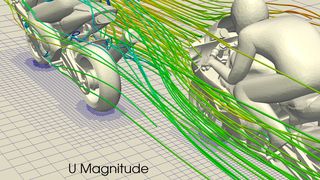 Die Aerodynamik zweier Motorräder beim Überholvorgang: Mit dieser Arbeit gewann Niklas Siwczak, Maschinenbaustudent im 4. Semester an der Leibniz Universität Hannover, den von Sim Scale ausgeschriebenen Wettbewerb. (Bild: Sim Scale)
