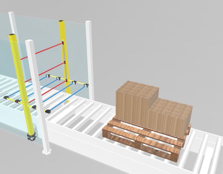 Bild 3: Zu großer Abstand beim Muting: Eine Person kann hier neben dem Fördergut unbemerkt in den Gefahrenbereich gelangen. (Bild: Leuze electronic GmbH & Co. KG)