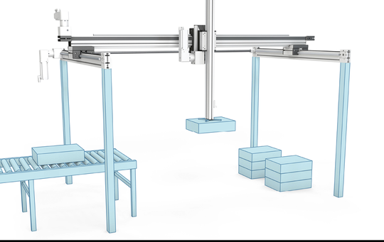 (Dreidimensionale Prozesse sind ebenfalls mit den Komponenten der Lineartechnik von item realisierbar, wie das Stapeln, Palettieren oder unterschiedliche Sortieraufgaben. Bild: Item Industrietechnik)
