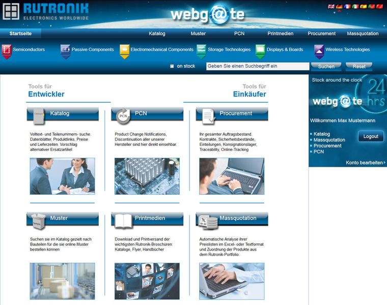 Die Webg@te-Startseite (Foto: Rutronik)