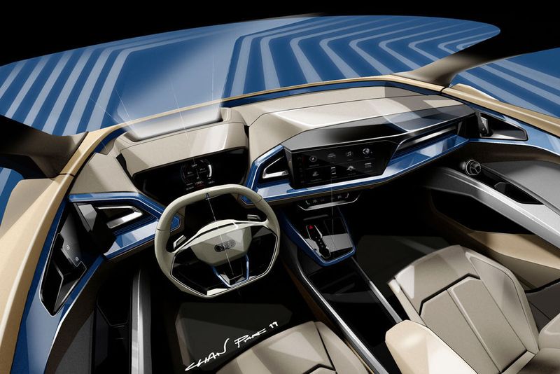Der Innenraum des Q4 E-Tron Concept wirkt leicht futuristisch. (Audi)