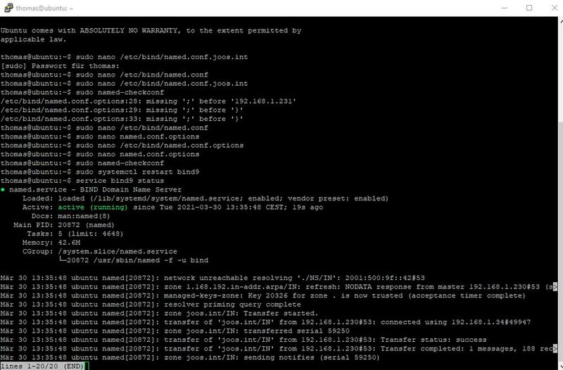Testen der Zonenübertragung aus Active Directory zu BIND. (Bild: Joos / Canonical)