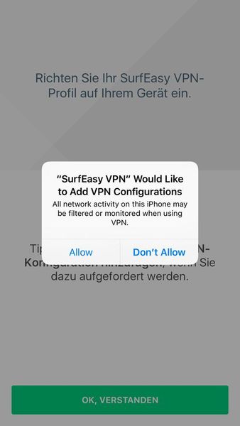 Die einzelnen VPN-Apps, auch Easy-VPN erstellen eine VPN-Konfiguration in iOS. Die VPN-Verbindung wird daher über Bordmittel hergestellt. (Joos / SurfEasy)