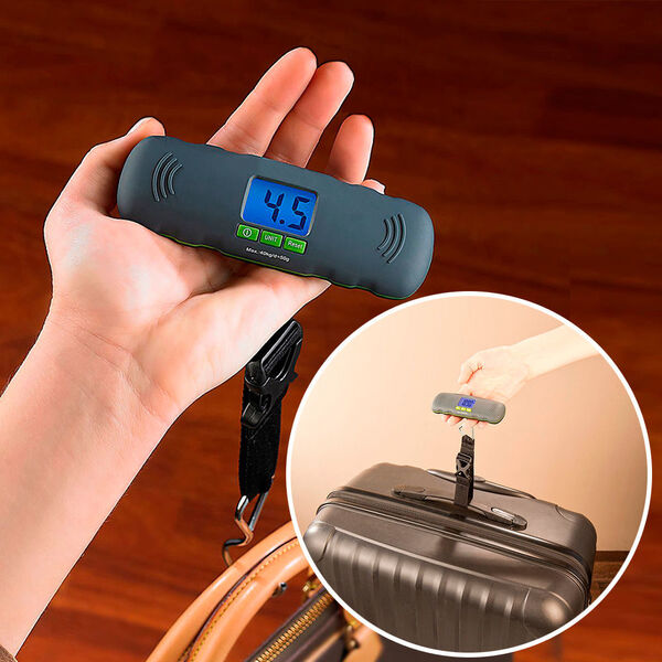 Practical for travelling: The digital luggage scale with clip belt and metal hook weighs the luggage to an accuracy of 50 g and shows the measurement result on the display. At www.monsterzeug.de the luggage scale costs 14.95 Euro. (www.monsterzeug.de)