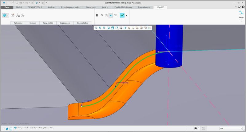 Mit Creo 4.0 können geometrisch exakte Volumenschnitte erzeugt werden. Dabei wird die exakte Geometrie von spanabhebend erzeugten Bauteilen erzeugt, im Gegensatz zu den bisherigen 2D-Schnitten.  (Bild: PTC)