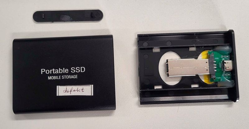 In dieser vermeintlichen SSD, die bei CBL für eine Datenrettung eingegangen ist, verbirgt sich ein billiger USB-Stick. (Bild: CBL)