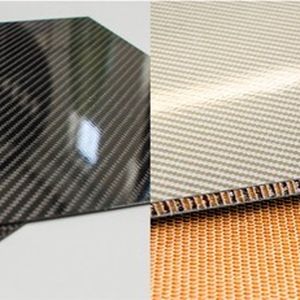 Applikation von A.S.SET-POWDER mittels Pulversprühtechnik (links); mittels RPM hergestellteCFK-Verbunde (Mitte) und Sandwichstrukturen (rechts).