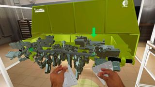 Das etwa ist die Montageszene, die der Porsche-Mitarbeiter vom vorherigen Bild vor Augen hat, wenn er mit der von MHP entwickelten Trainingsmöglichkeit für Apple Vision Pro seine Handgriffe lernt. (Bild: MHP)