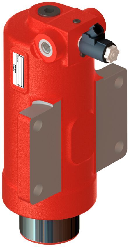 Der Pendelachszylinder RM für elektrische Arbeitsmaschinen: Das geschlossene Hydrauliksystem ist unabhängig von einer Bordhydraulik, lediglich eine elektrische Ansteuerung betätigt die in den Zylinder integrierte Magnetventile.(Bild:  Bucher Hydraulics)