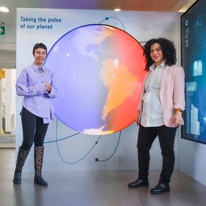 Joana Kamenova, Commercialization Officer and EPIC Manager at ESA (left), and Yona Baskharoun, Global Industry Manager for SMEs, Partners and Science - Simulation and Test at Siemens Digital Industries Software (right), at the kick-off meeting of the collaboration at ESA's ECSAT site.(Image: Siemens)