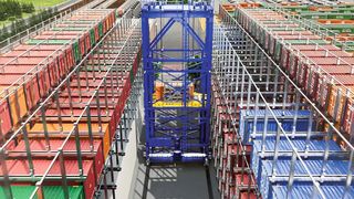 Multilevel-Container-Hochregalanlage von Vollert: 70 Prozent weniger Platzbedarf und deutlich schnellere Durchlaufzeiten. (Bild: Vollert)
