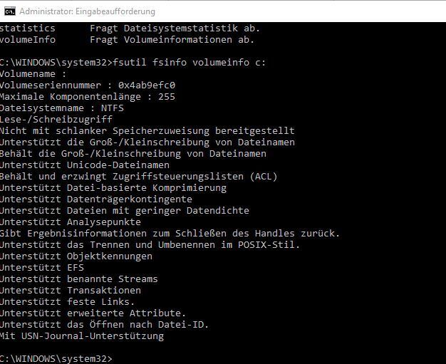 Volume-Info mit fsutil anzeigen. (Joos/fsutil (Screenshot))