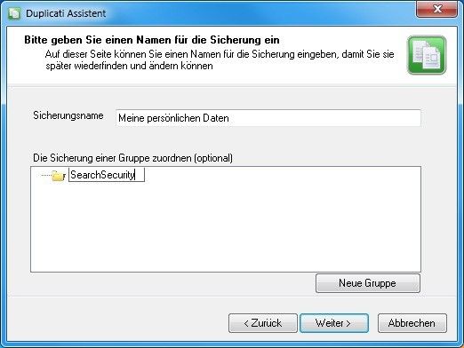 Geben Sie dem Backup einen Namen, zum Beispiel „Meine persönlichen Daten“. Sie können eine Gruppe von Sicherungen erstellen, die zusammengefasst werden, um beispielsweise den Sicherungsprozess zu beschleunigen. Das tun Sie, indem Sie die Speicherorte zu einem individuellen Speicherort zusammenlegen und nicht als multiple Verzeichnisse auf eine Sicherung. Anschließend können Sie den Speicherort spezifizieren. (Bild: Archiv)