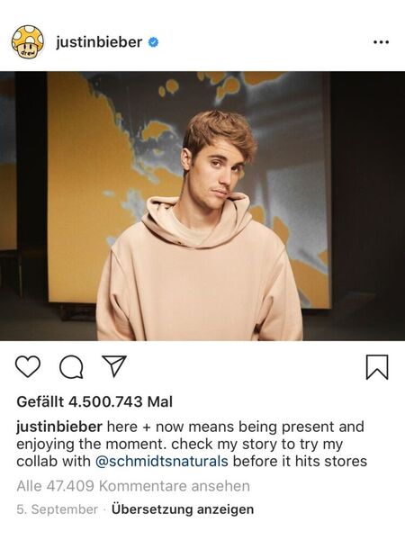 Platz 2: Justin Bieber (Sänger) (Instagram / Justin Bieber)