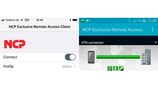 Der NCP Exclusive Remote Access Client ist für iOS (links) und Android (rechts) verfügbar. (NCP)