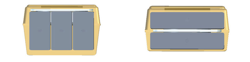 Bild 3: Mehr-Anoden-Kondensatoren im Querschnitt, links vertikale Anordnung, rechts horizontale Anordnung (Bild: AVX)