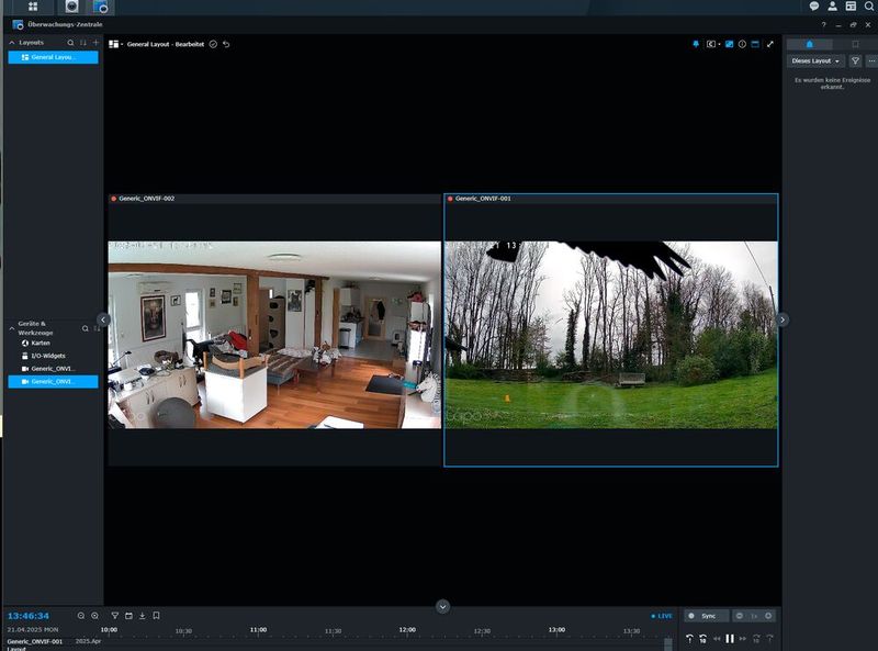 Im Dashboard der Surveillance Station lassen sich mehrere Kamerabilder parallel anzeigen.  (Bild: Thomas Joos)