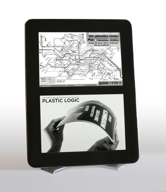 Zero Energy Display ZED als elektronischer Fahrplan: Dank des geringen Stromverbrauchs werden künftig an Haltestellen vermehrt solche Display zu finden sein(Plastic Logic)