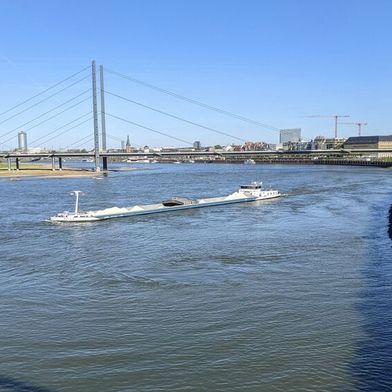 Der Rhein ist eine zentrale Lebensader für die deutsche Chemieindustrie: Konzerne wie BASF, Evonik und Covestro transportieren Rohstoffe und Chemikalien in großem Stil per Binnenschiff – bei Niedrigwasser gerät diese Logistik ins Stocken. (Bild: frei lizenziert)