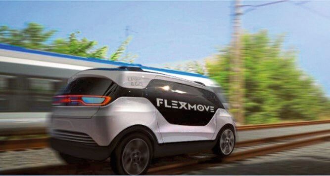 Das multimodale Fahrzeugsystem „Flexmove“ kann auf der Straße und auf der Schiene mit autonomen Fahrfunktionen eingesetzt werden.
