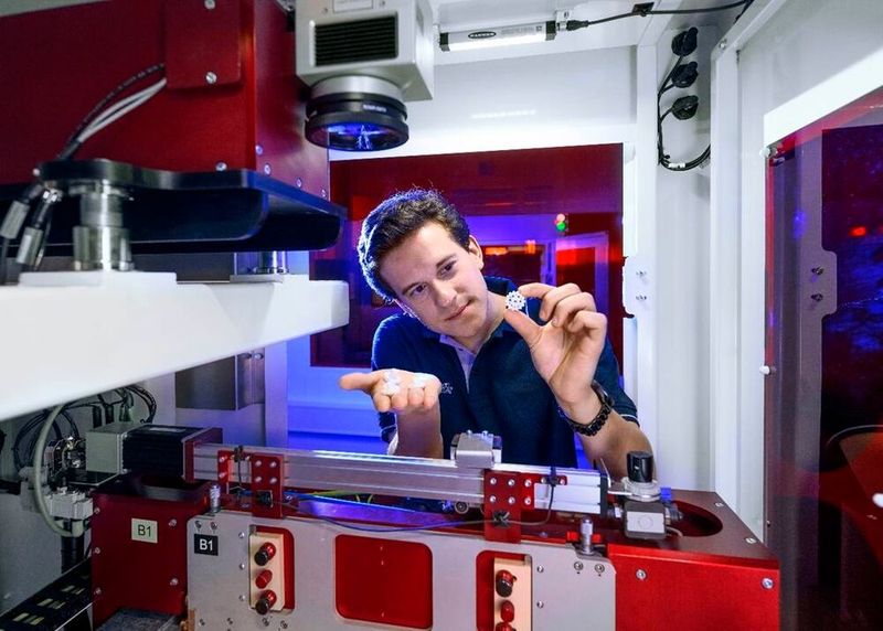 Blick ins Innere eines keramischen 3D Druckers: Am Standort Immenstadt im Allgäu fertigt das Ingenieurteam von Sinto Advanced Ceramics Keramikkomponenten für den industriellen Einsatz, die sich sogar schon im Weltraum befinden. (Bild: Sinto Advanced Ceramics)