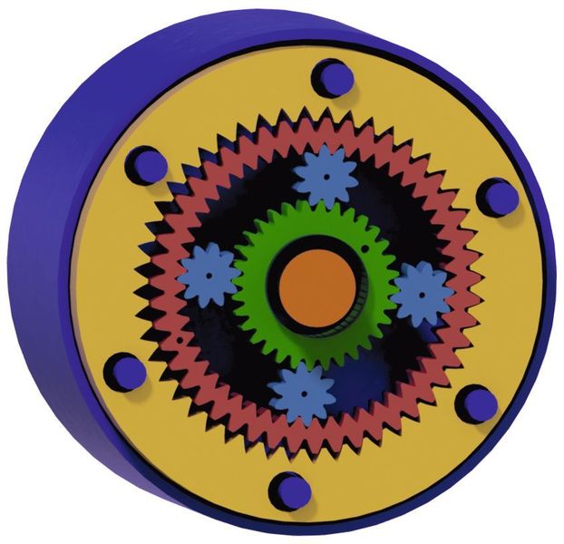 Planetengetriebe in ein Exzentergetriebe hinein- gebaut. Als Beispiel eines Lenkgetriebes.  (Maul Konstruktionen)
