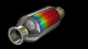 Ein Modell eines Monolithreaktors mit einer Isoflächen-Darstellung, die die Konzentration einer chemischen Spezies zeigt. (Bild: COMSOL )
