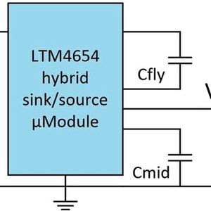 Bild 3:  Ein hoch integriertes µModul in einer Bus-Converter-Schaltung (vereinfachte Darstellung).(Bild:  ADI)