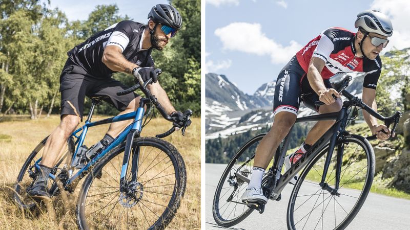 Rennrad und Gravelbike unterscheiden sich unter anderem bei Reifen, Schaltung, Rahmengeometrie und Lenkerform.(Bild:  www.stevensbikes.de | pd-f)