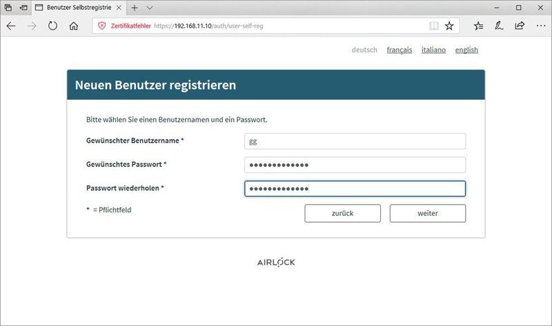 Das Registrieren eines neuen Benutzerkontos. (IAIT)
