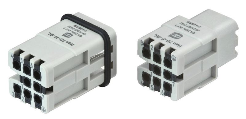 Die Harting Han 7D Steckverbinder lassen sich durch die integrierte Klemmfeder-Anschlusstechnik Quick Lock im Servicefall schnell und unkompliziert austauschen. (Bilder: Harting)