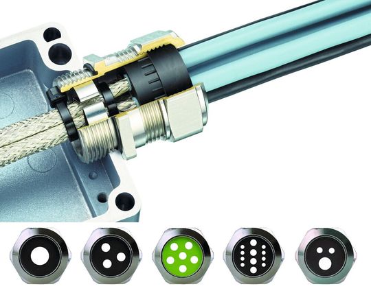 Variable Kabelverschraubung für die gemeinsame Durchführung geschirmter Kabel auch unterschiedlicher Querschnitte (Bild:  Kaiser)