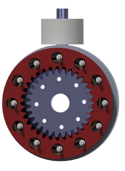 Exzentergetriebe mit Parallelkurbeln in ein Kegelradgetriebe hineingebaut. Ansticht auf Parallelkurbel. (Maul Konstruktionen)